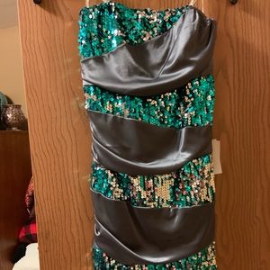 Gray, silver & blue dress